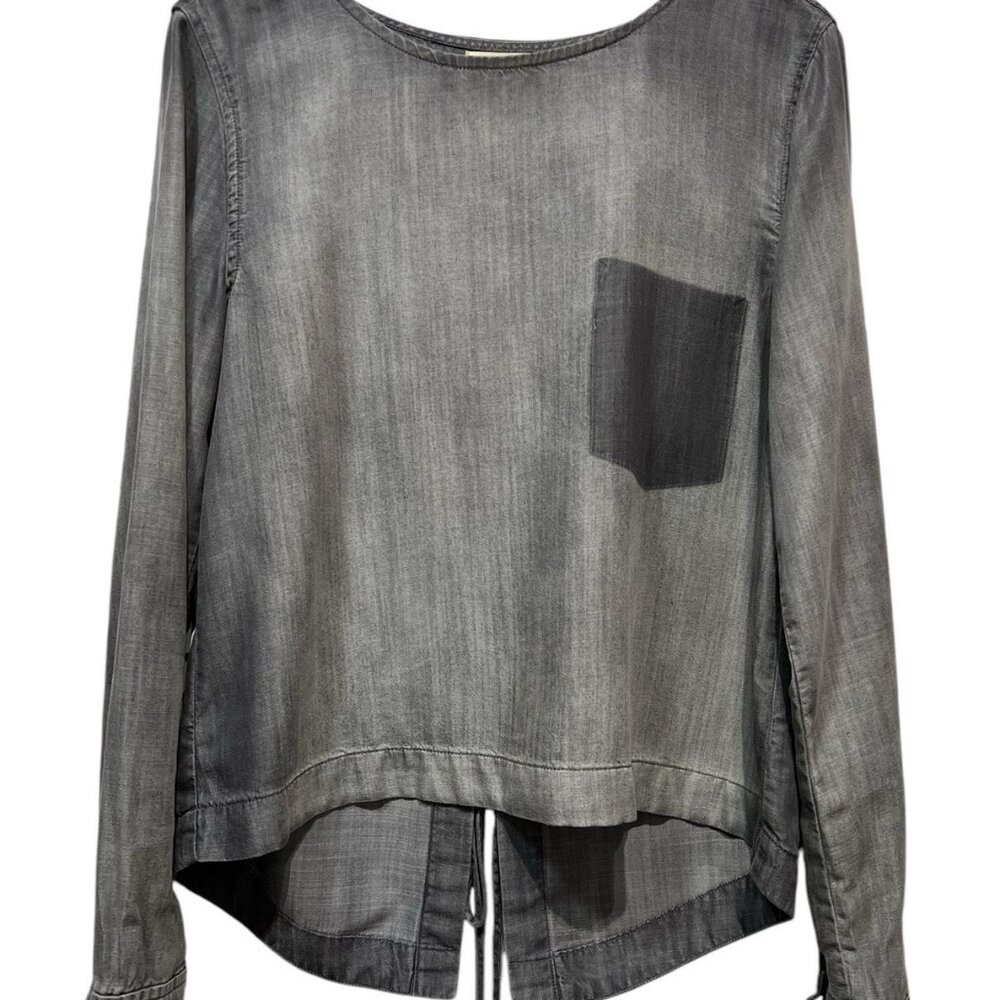 anthropologie cloth & stone Women's Top Blouse Small Gray Back Lace Up Chambray